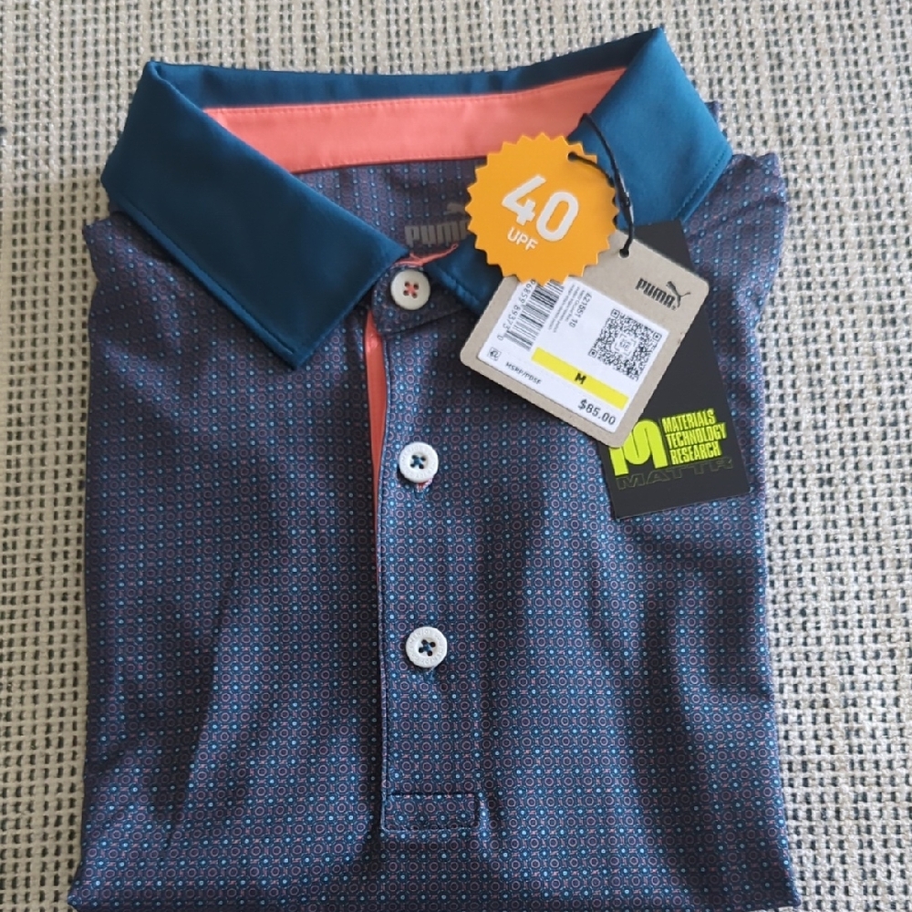 Puma Navy and Coral Golf Polo Shirt